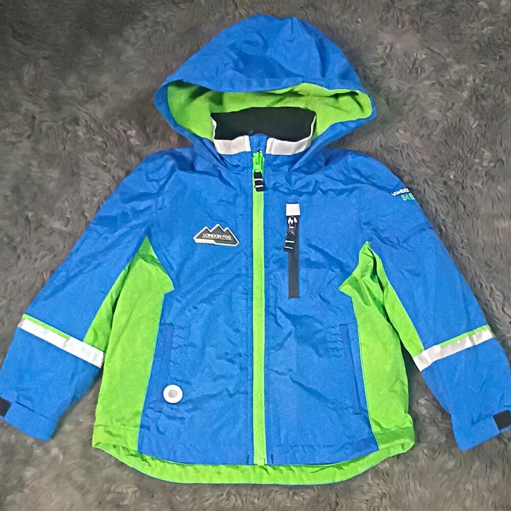 London Fog Boys 4T Hooded Full Zip Colorblock Windbreaker Jacket Fleece Lined
